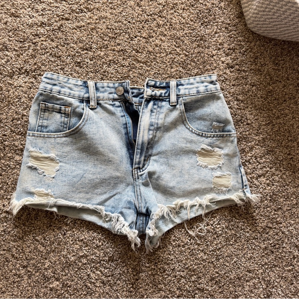 SHEIN Light Blue Frayed Hem Jean Shorts